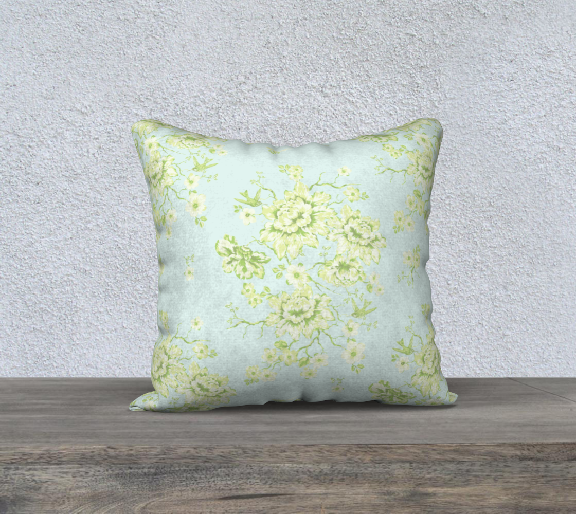 peonies and birds green/aqua