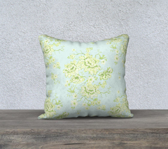 peonies and birds green/aqua
